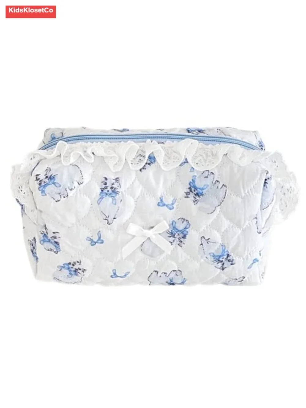 Quilted Makeup Bag Cosmetic Pouch Cute Bow Floral Travel Organizer Toiletry Bag